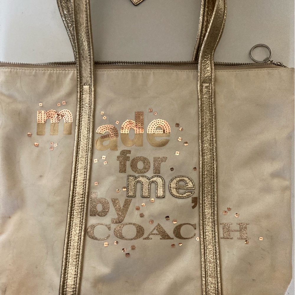Coach Gold and Cream Tote Bag with Structured Design